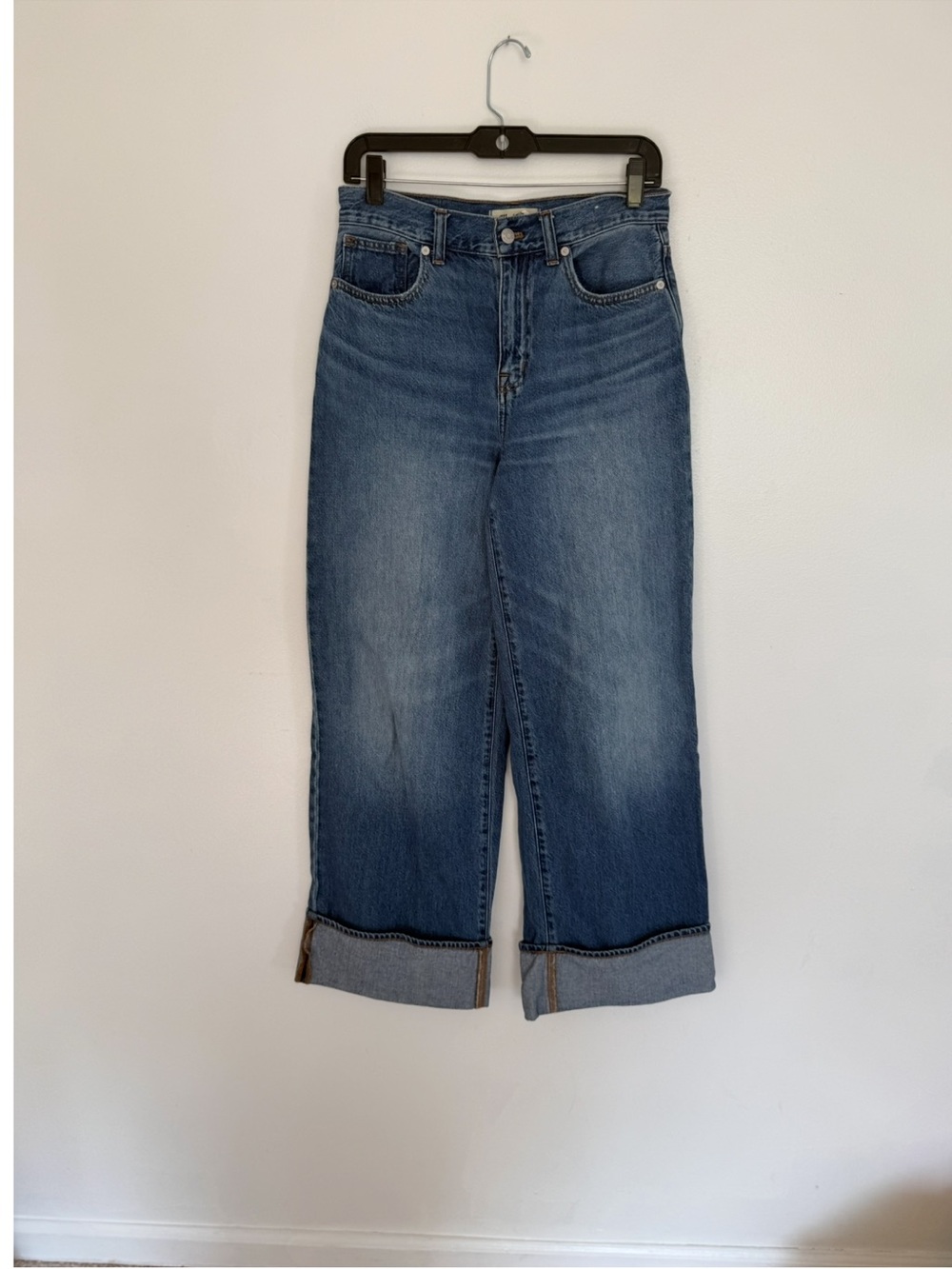 Madewell Jeans SuperWide-Leg Cuffed in Fannin Blue Rigid - Picture 7 of 12